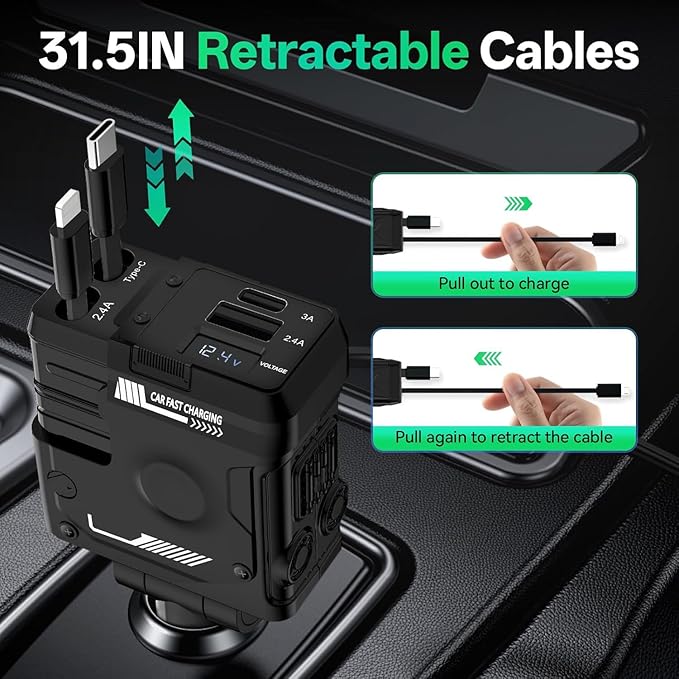 Chargeur Voiture Rétractable, 4 en 1